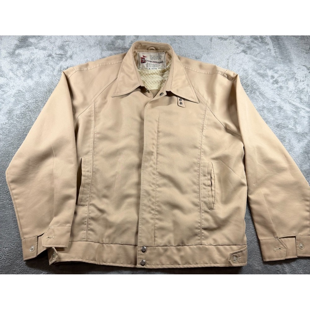 Vtg Scotchgard Pig Brand Jacket Mens XL Tan Snap Front 80s